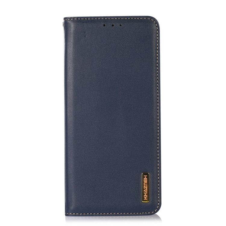 KHAZNEH Phone Case for Motorola Moto G73 5G RFID Blocking Wallet Stand Genuine Cowhide Leather Phone Cover - Blue