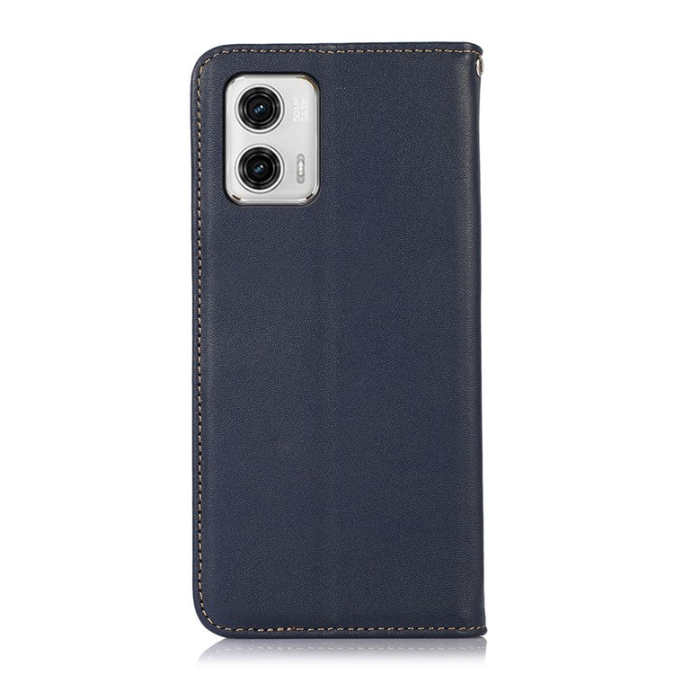 KHAZNEH Phone Case for Motorola Moto G73 5G RFID Blocking Wallet Stand Genuine Cowhide Leather Phone Cover - Blue
