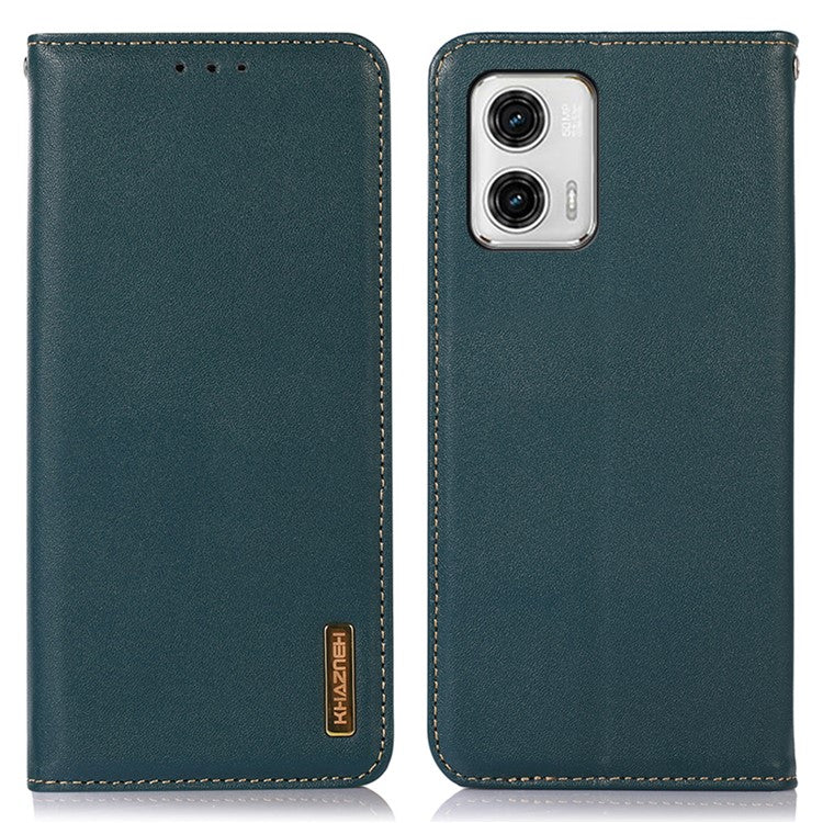 KHAZNEH Phone Case for Motorola Moto G73 5G RFID Blocking Wallet Stand Genuine Cowhide Leather Phone Cover - Green