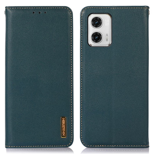 KHAZNEH Phone Case for Motorola Moto G73 5G RFID Blocking Wallet Stand Genuine Cowhide Leather Phone Cover - Green