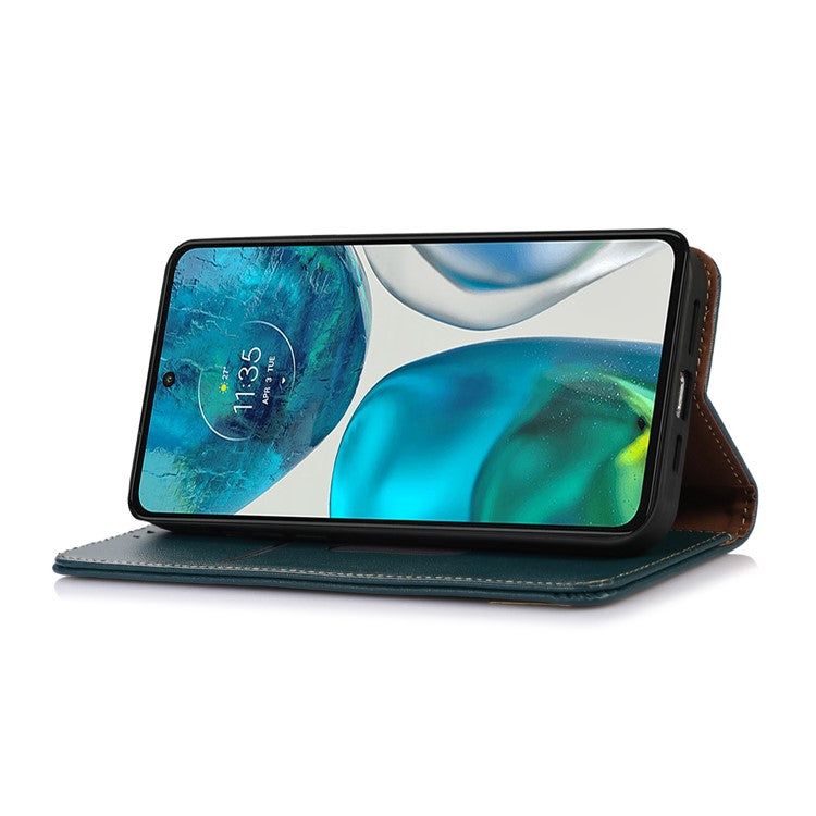 KHAZNEH Phone Case for Motorola Moto G73 5G RFID Blocking Wallet Stand Genuine Cowhide Leather Phone Cover - Green