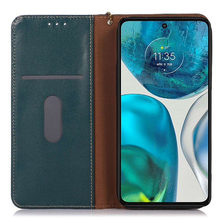 KHAZNEH Phone Case for Motorola Moto G73 5G RFID Blocking Wallet Stand Genuine Cowhide Leather Phone Cover - Green