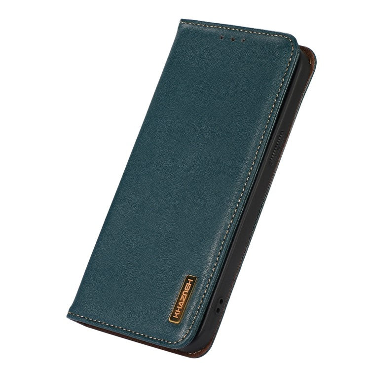 KHAZNEH Phone Case for Motorola Moto G73 5G RFID Blocking Wallet Stand Genuine Cowhide Leather Phone Cover - Green