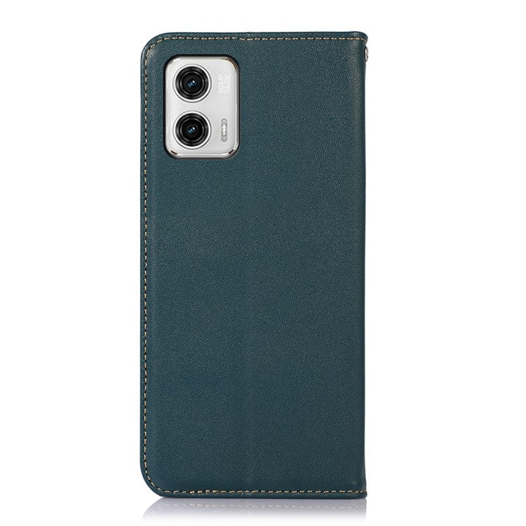 KHAZNEH Phone Case for Motorola Moto G73 5G RFID Blocking Wallet Stand Genuine Cowhide Leather Phone Cover - Green