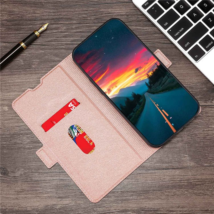 Phone Case for Honor X9a 5G / X40 5G / Magic5 Lite 5G , PU Leather Stand Card Holder Phone Cover - Rose Gold