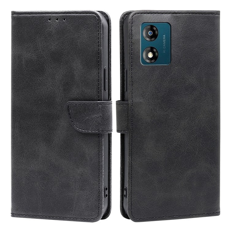 PU Leather Phone Case for Motorola Moto E13 4G Wallet Stand Magnetic Phone Cover - Black