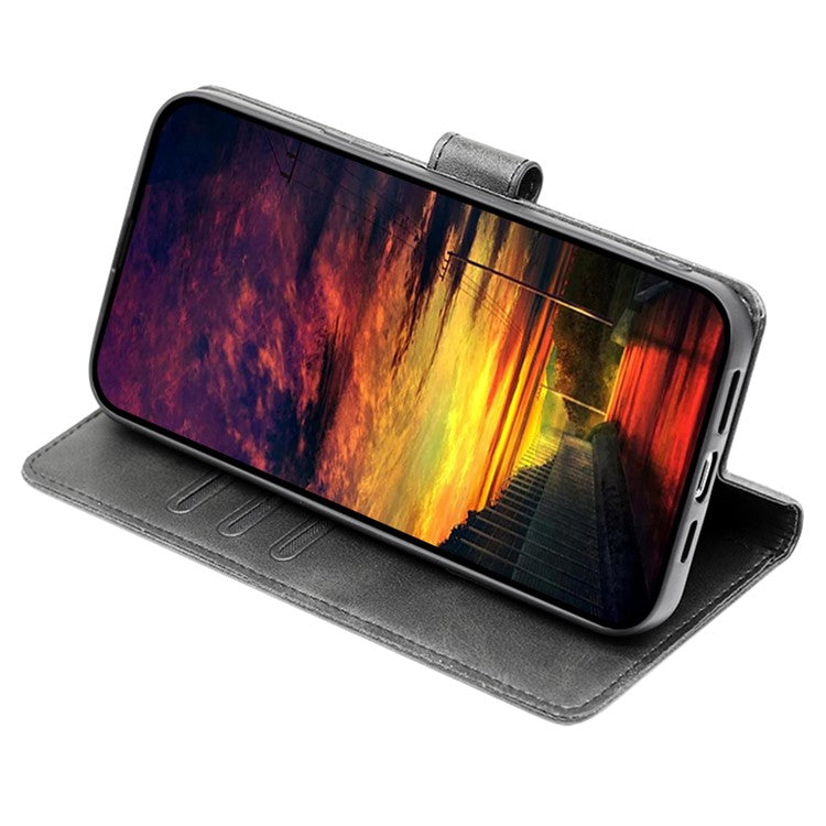 PU Leather Phone Case for Motorola Moto E13 4G Wallet Stand Magnetic Phone Cover - Black
