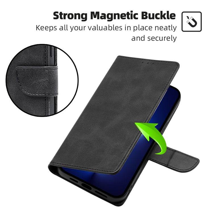 PU Leather Phone Case for Motorola Moto E13 4G Wallet Stand Magnetic Phone Cover - Black