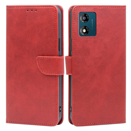 PU Leather Phone Case for Motorola Moto E13 4G Wallet Stand Magnetic Phone Cover - Red