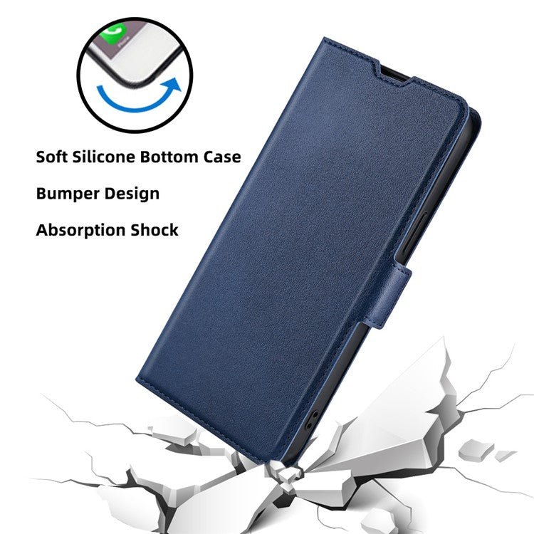 Stand Cell Phone Case for Motorola Moto E13 4G PU Leather Card Holder Protective Phone Cover - Blue