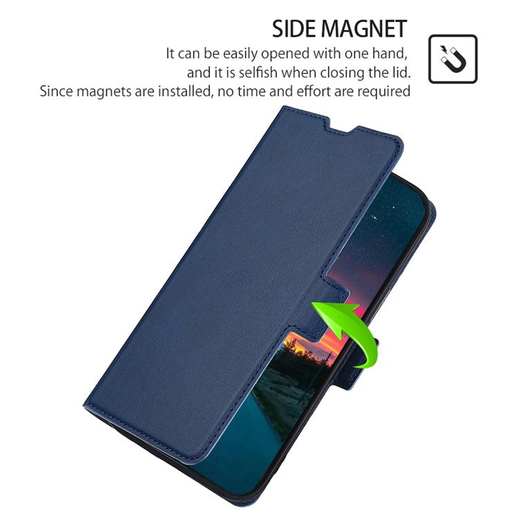 Stand Cell Phone Case for Motorola Moto E13 4G PU Leather Card Holder Protective Phone Cover - Blue
