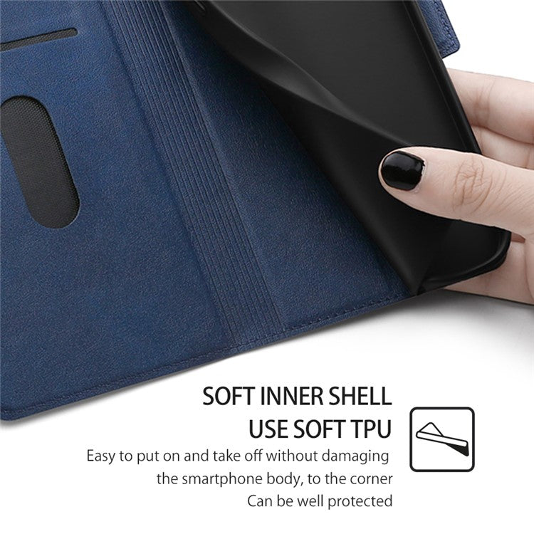 Stand Cell Phone Case for Motorola Moto E13 4G PU Leather Card Holder Protective Phone Cover - Blue