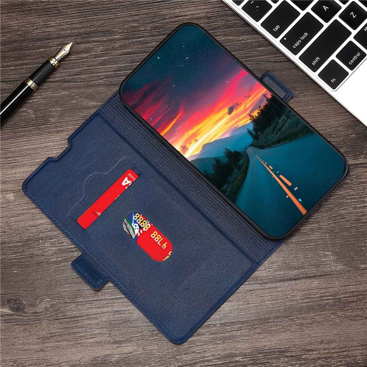 Stand Cell Phone Case for Motorola Moto E13 4G PU Leather Card Holder Protective Phone Cover - Blue