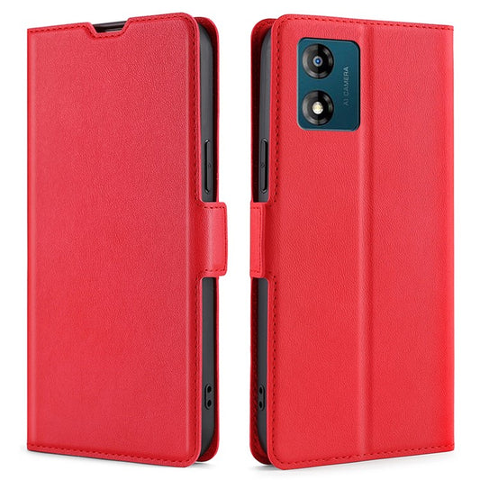 Stand Cell Phone Case for Motorola Moto E13 4G PU Leather Card Holder Protective Phone Cover - Red