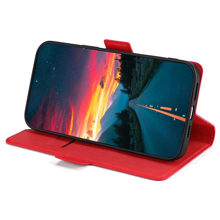 Stand Cell Phone Case for Motorola Moto E13 4G PU Leather Card Holder Protective Phone Cover - Red