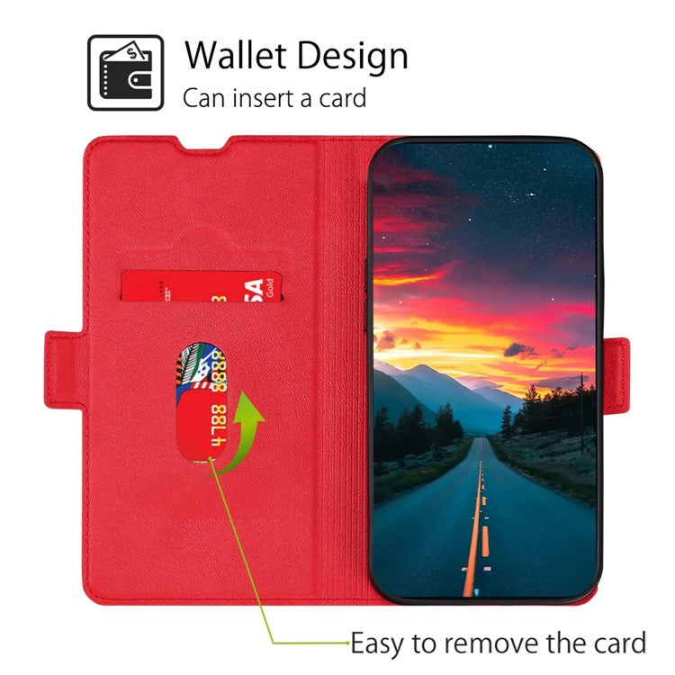 Stand Cell Phone Case for Motorola Moto E13 4G PU Leather Card Holder Protective Phone Cover - Red