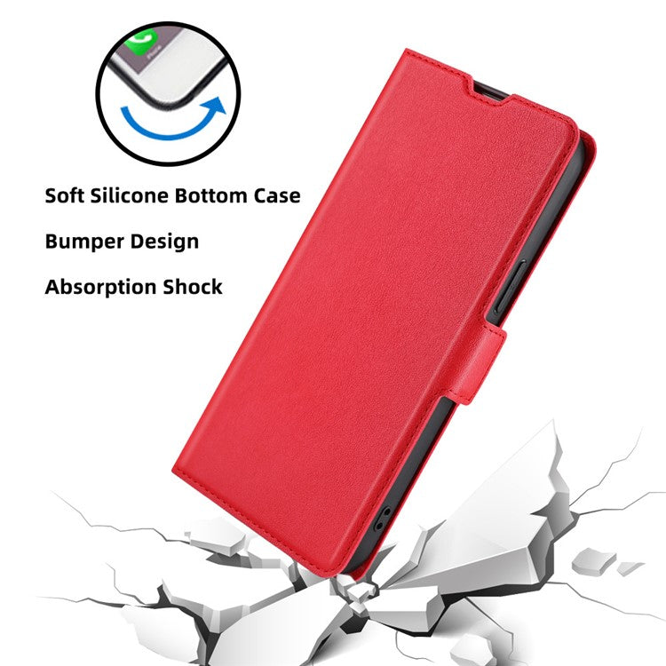 Stand Cell Phone Case for Motorola Moto E13 4G PU Leather Card Holder Protective Phone Cover - Red