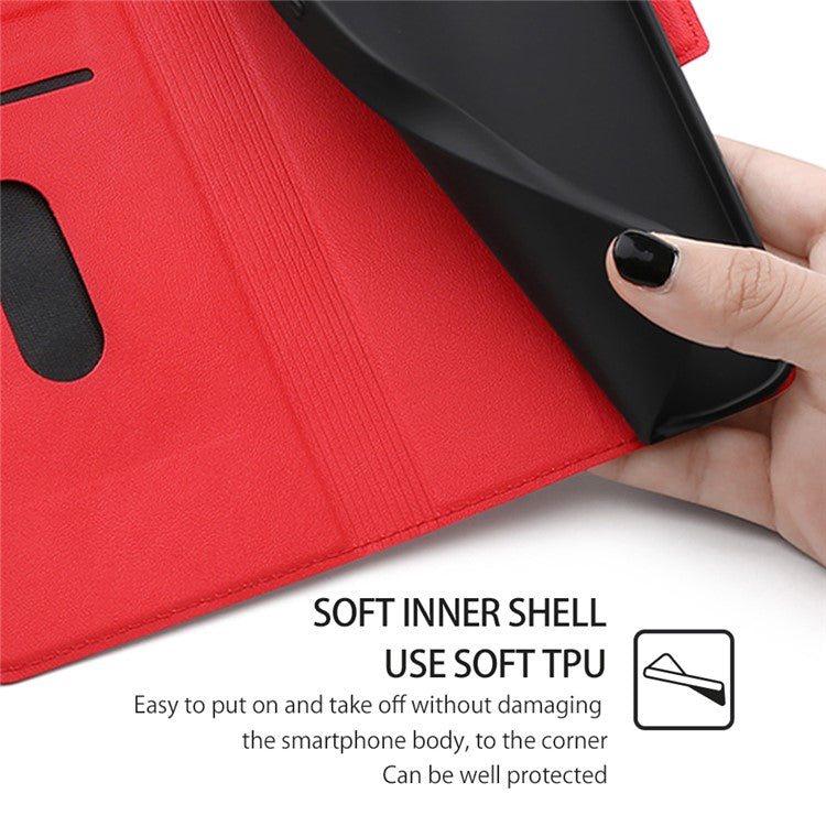 Stand Cell Phone Case for Motorola Moto E13 4G PU Leather Card Holder Protective Phone Cover - Red