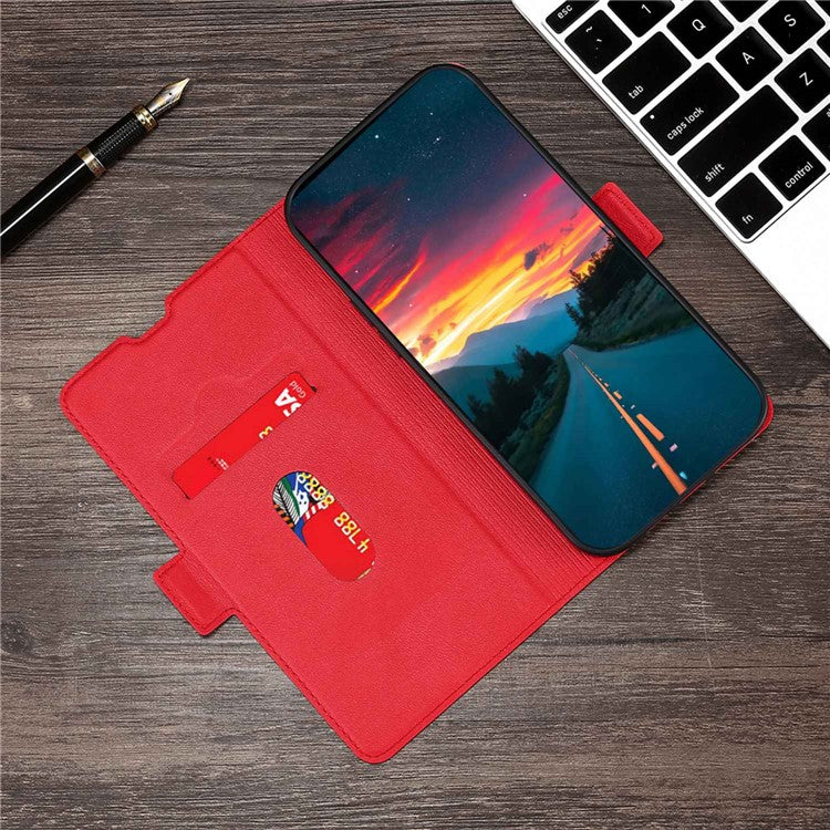 Stand Cell Phone Case for Motorola Moto E13 4G PU Leather Card Holder Protective Phone Cover - Red