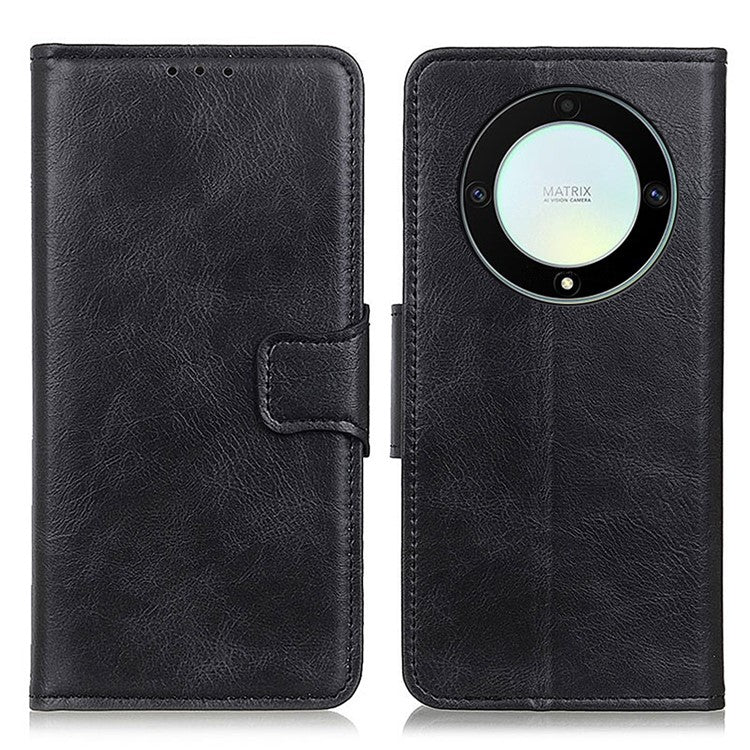 For Honor X9a 5G / X40 5G / Magic5 Lite 5G Crazy Horse Texture Phone Case Stand PU Leather Wallet Cover - Black
