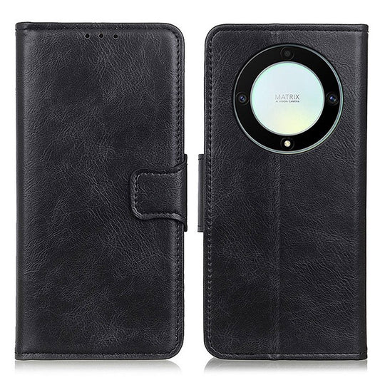 For Honor X9a 5G / X40 5G / Magic5 Lite 5G Crazy Horse Texture Phone Case Stand PU Leather Wallet Cover - Black