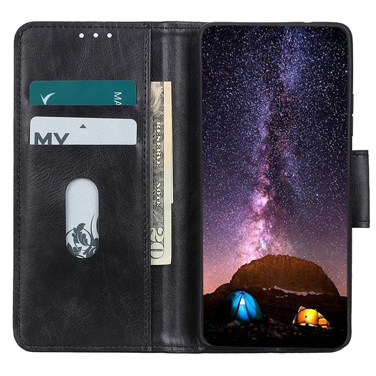 For Honor X9a 5G / X40 5G / Magic5 Lite 5G Crazy Horse Texture Phone Case Stand PU Leather Wallet Cover - Black