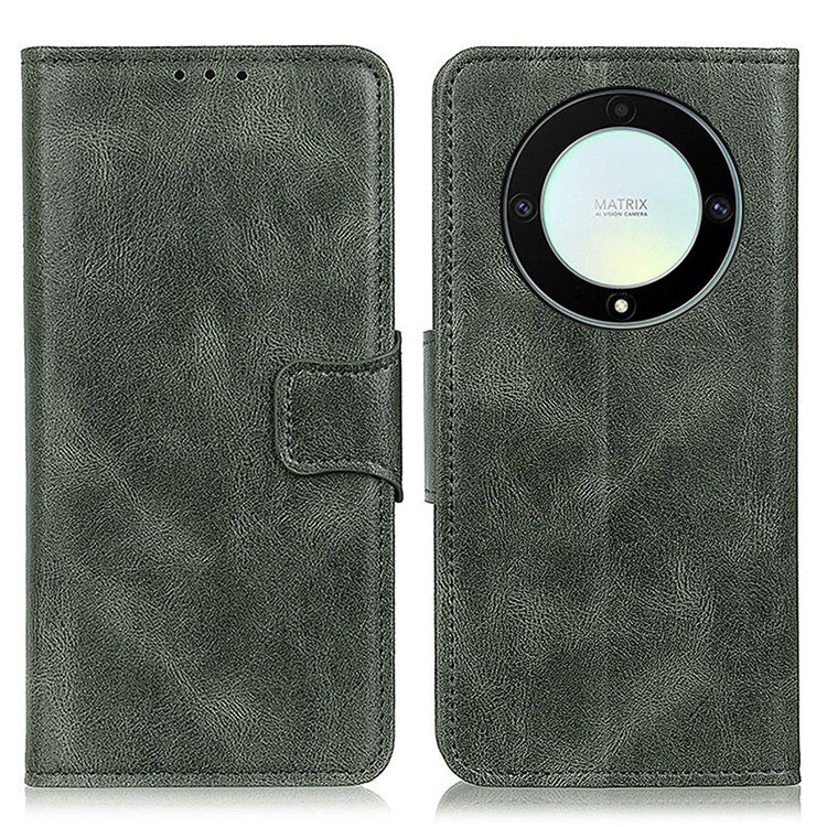 For Honor X9a 5G / X40 5G / Magic5 Lite 5G Crazy Horse Texture Phone Case Stand PU Leather Wallet Cover - Blackish Green