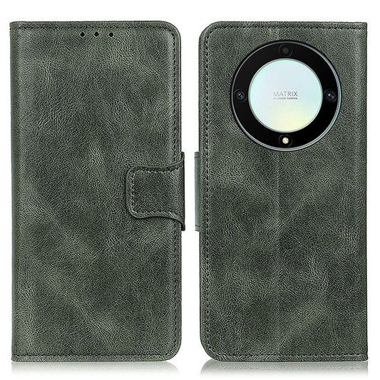 For Honor X9a 5G / X40 5G / Magic5 Lite 5G Crazy Horse Texture Phone Case Stand PU Leather Wallet Cover - Blackish Green