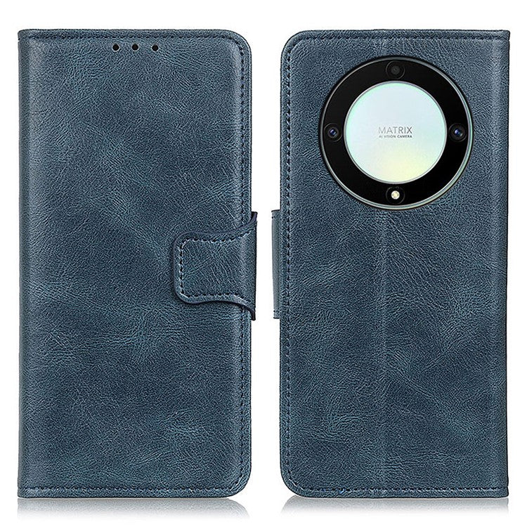 For Honor X9a 5G / X40 5G / Magic5 Lite 5G Crazy Horse Texture Phone Case Stand PU Leather Wallet Cover - Blue