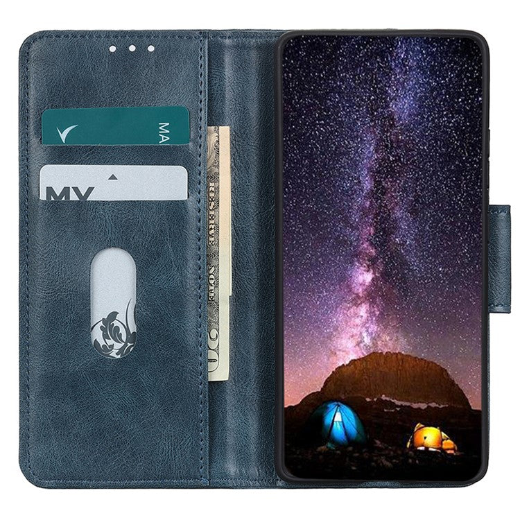 For Honor X9a 5G / X40 5G / Magic5 Lite 5G Crazy Horse Texture Phone Case Stand PU Leather Wallet Cover - Blue