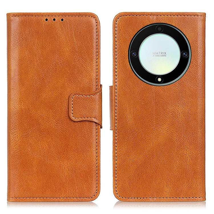 For Honor X9a 5G / X40 5G / Magic5 Lite 5G Crazy Horse Texture Phone Case Stand PU Leather Wallet Cover - Brown