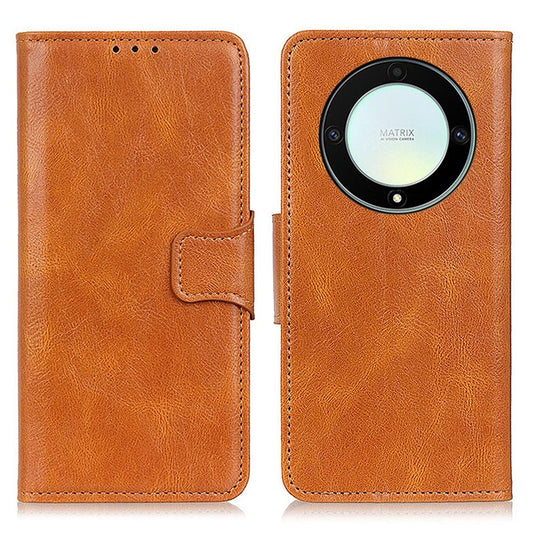 For Honor X9a 5G / X40 5G / Magic5 Lite 5G Crazy Horse Texture Phone Case Stand PU Leather Wallet Cover - Brown