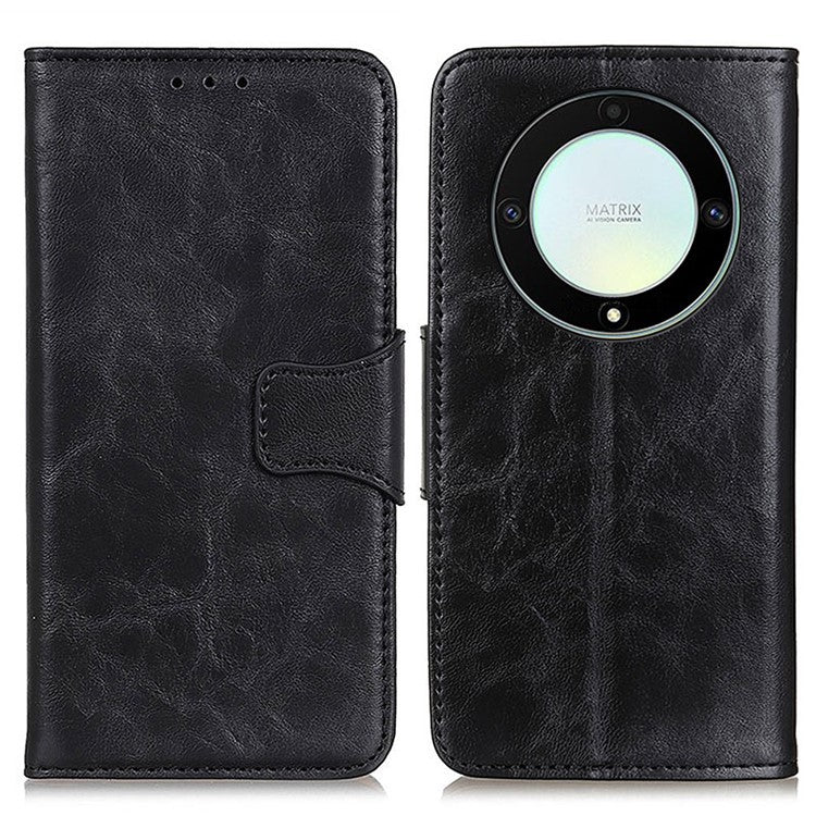 For Honor X9a 5G / X40 5G / Magic5 Lite 5G Crazy Horse Texture Wallet Phone Cover Split Leather Phone Stand Case - Black
