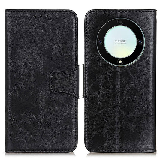 For Honor X9a 5G / X40 5G / Magic5 Lite 5G Crazy Horse Texture Wallet Phone Cover Split Leather Phone Stand Case - Black