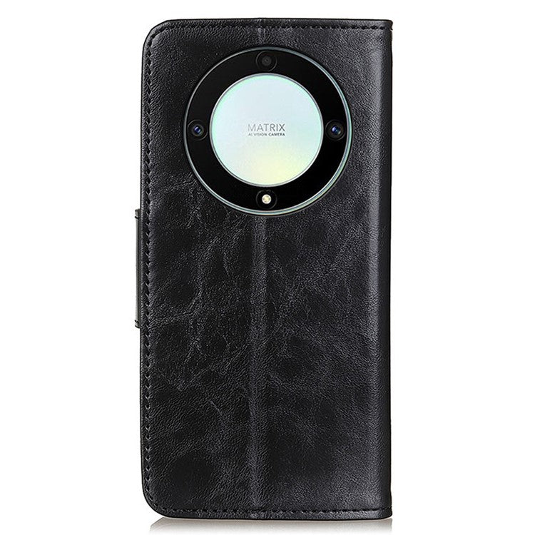 For Honor X9a 5G / X40 5G / Magic5 Lite 5G Crazy Horse Texture Wallet Phone Cover Split Leather Phone Stand Case - Black