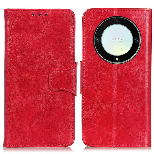 For Honor X9a 5G / X40 5G / Magic5 Lite 5G Crazy Horse Texture Wallet Phone Cover Split Leather Phone Stand Case - Red