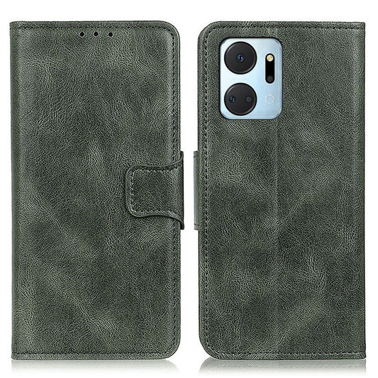 For Honor X7a 5G Crazy Horse Texture PU Leather Wallet Phone Case Drop-proof Folding Stand Cover - Blackish Green