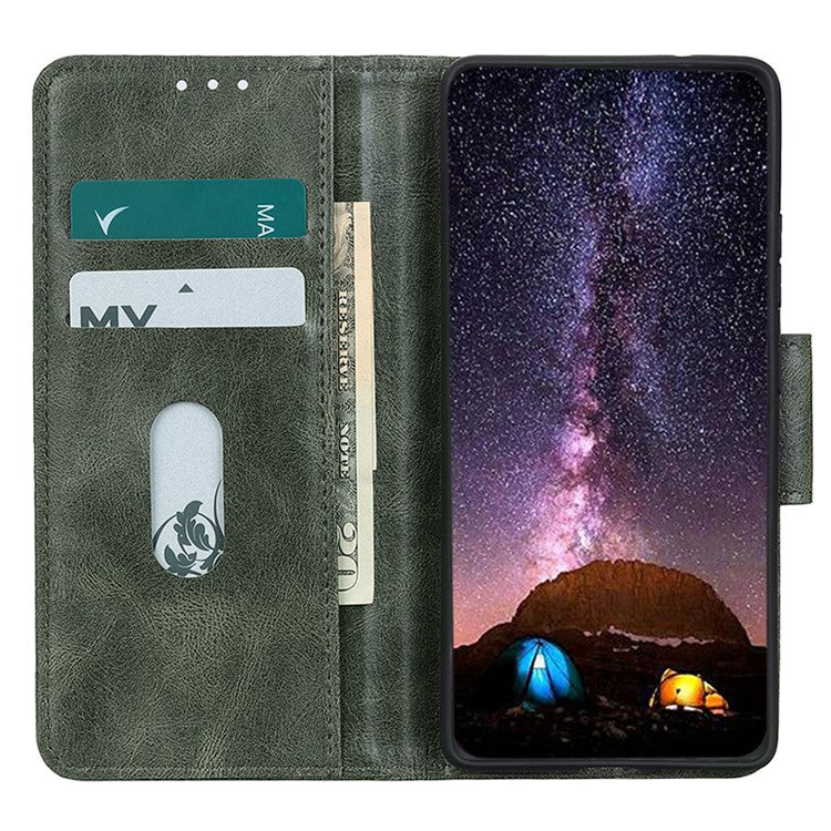 For Honor X7a 5G Crazy Horse Texture PU Leather Wallet Phone Case Drop-proof Folding Stand Cover - Blackish Green