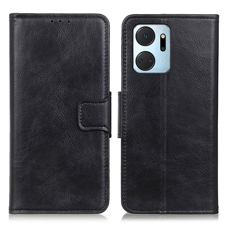 For Honor X7a 5G Crazy Horse Texture PU Leather Wallet Phone Case Drop-proof Folding Stand Cover - Black