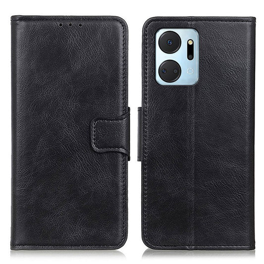 For Honor X7a 5G Crazy Horse Texture PU Leather Wallet Phone Case Drop-proof Folding Stand Cover - Black