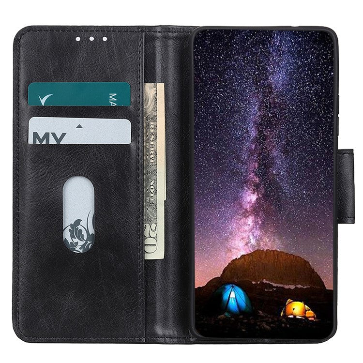 For Honor X7a 5G Crazy Horse Texture PU Leather Wallet Phone Case Drop-proof Folding Stand Cover - Black