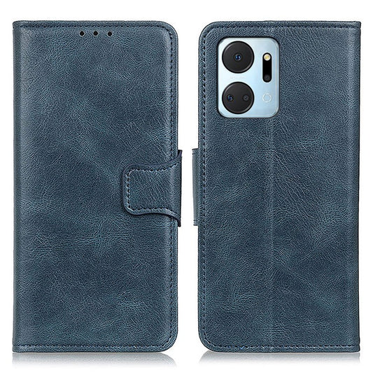 For Honor X7a 5G Crazy Horse Texture PU Leather Wallet Phone Case Drop-proof Folding Stand Cover - Blue