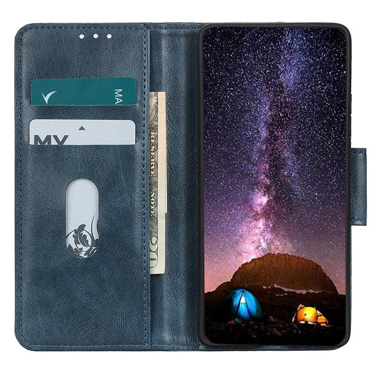 For Honor X7a 5G Crazy Horse Texture PU Leather Wallet Phone Case Drop-proof Folding Stand Cover - Blue