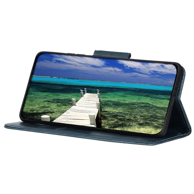 For Honor X7a 5G Crazy Horse Texture PU Leather Wallet Phone Case Drop-proof Folding Stand Cover - Blue