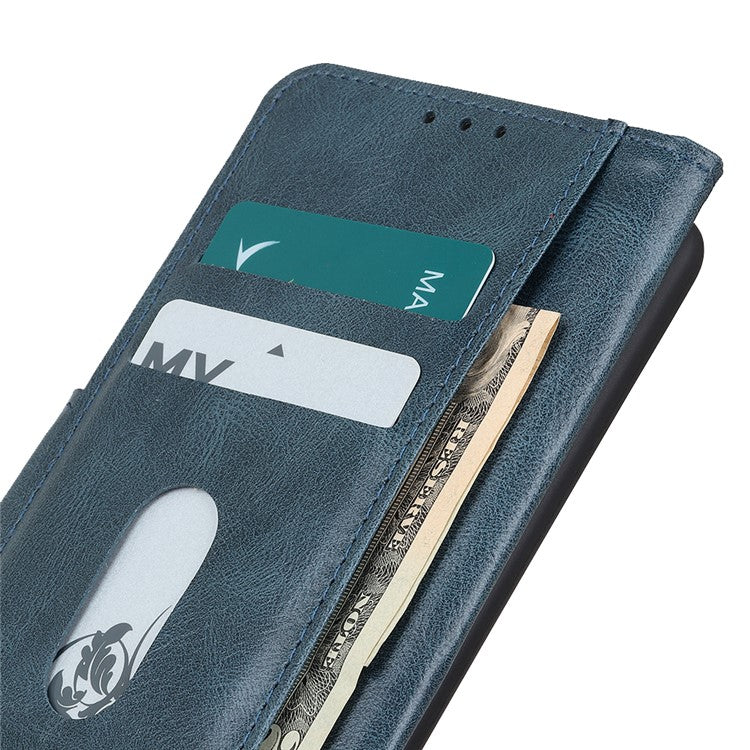 For Honor X7a 5G Crazy Horse Texture PU Leather Wallet Phone Case Drop-proof Folding Stand Cover - Blue