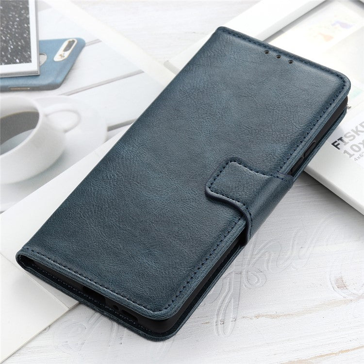 For Honor X7a 5G Crazy Horse Texture PU Leather Wallet Phone Case Drop-proof Folding Stand Cover - Blue