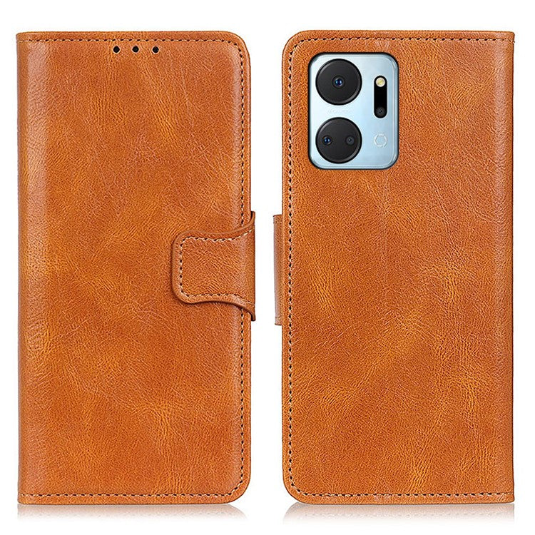 For Honor X7a 5G Crazy Horse Texture PU Leather Wallet Phone Case Drop-proof Folding Stand Cover - Brown