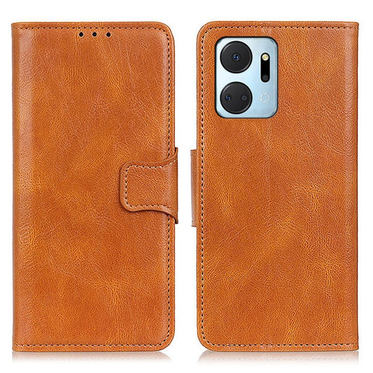 For Honor X7a 5G Crazy Horse Texture PU Leather Wallet Phone Case Drop-proof Folding Stand Cover - Brown