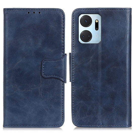 For Honor X7a 5G Crazy Horse Texture Split Leather Wallet Cover Shockproof Cell Phone Stand Case - Blue