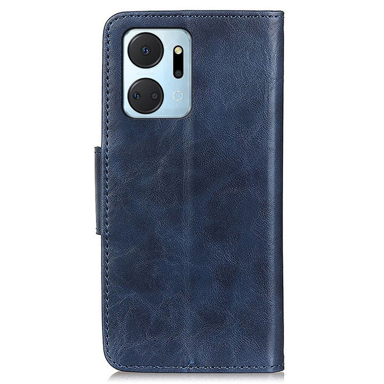 For Honor X7a 5G Crazy Horse Texture Split Leather Wallet Cover Shockproof Cell Phone Stand Case - Blue